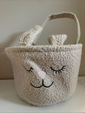 Plush Bunny Kids Carry Basket in Cream
